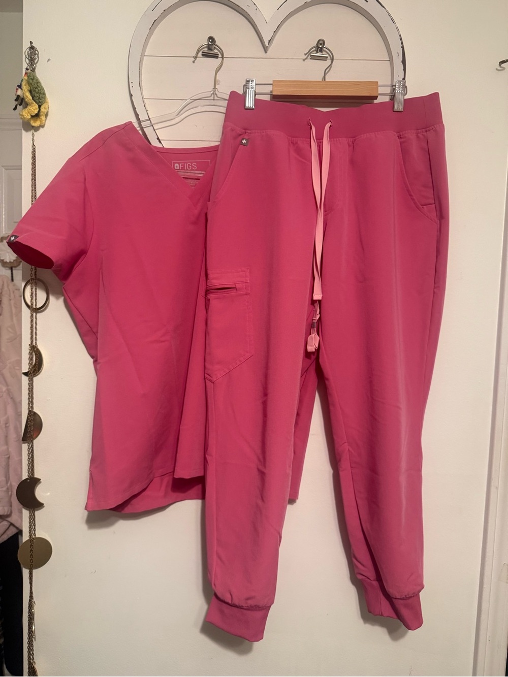 FIGS Women's Pink Jogger Scrub Pants snd top